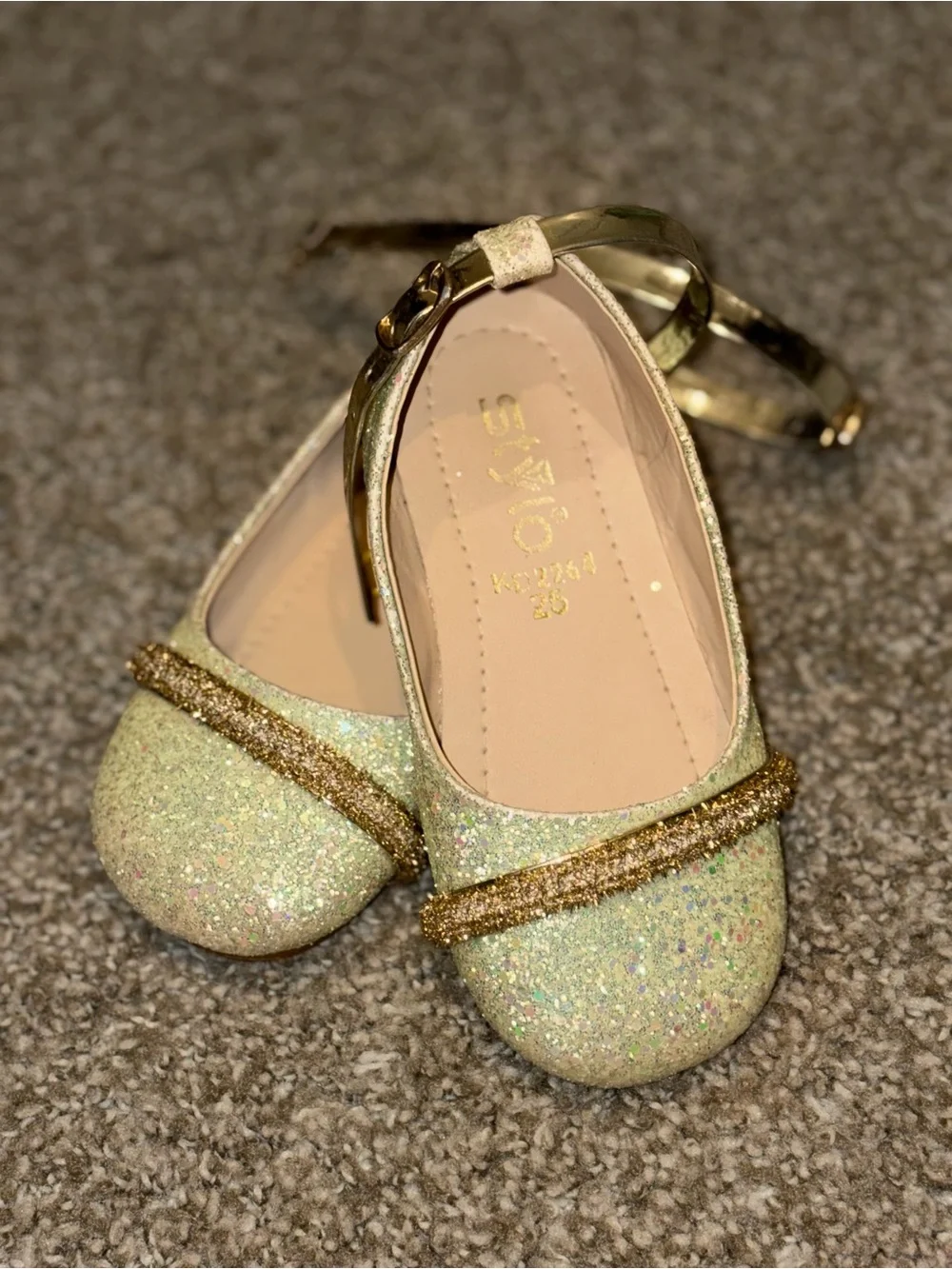Kids' Gold Glitter Mary Jane Dress Shoes with Sparkle Strap